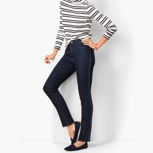 {Talbots} "Flawless High Rise Straight Leg" Blue Tuxedo Beaded Stripe Jeans